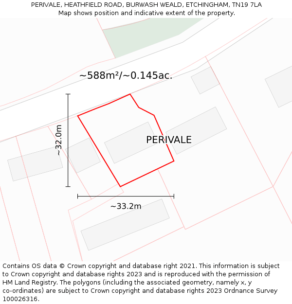 PERIVALE, HEATHFIELD ROAD, BURWASH WEALD, ETCHINGHAM, TN19 7LA: Plot and title map