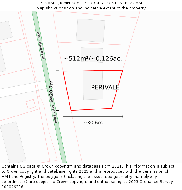 PERIVALE, MAIN ROAD, STICKNEY, BOSTON, PE22 8AE: Plot and title map