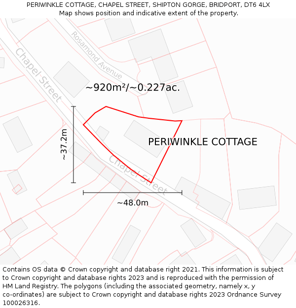 PERIWINKLE COTTAGE, CHAPEL STREET, SHIPTON GORGE, BRIDPORT, DT6 4LX: Plot and title map