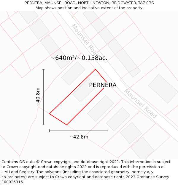 PERNERA, MAUNSEL ROAD, NORTH NEWTON, BRIDGWATER, TA7 0BS: Plot and title map