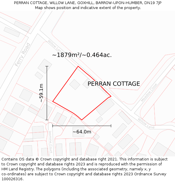 PERRAN COTTAGE, WILLOW LANE, GOXHILL, BARROW-UPON-HUMBER, DN19 7JP: Plot and title map