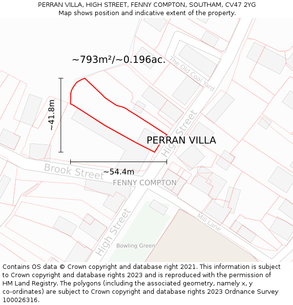 PERRAN VILLA, HIGH STREET, FENNY COMPTON, SOUTHAM, CV47 2YG: Plot and title map