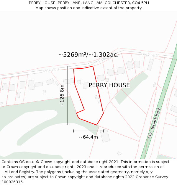 PERRY HOUSE, PERRY LANE, LANGHAM, COLCHESTER, CO4 5PH: Plot and title map