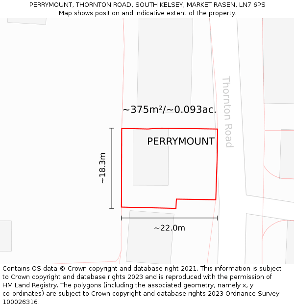 PERRYMOUNT, THORNTON ROAD, SOUTH KELSEY, MARKET RASEN, LN7 6PS: Plot and title map
