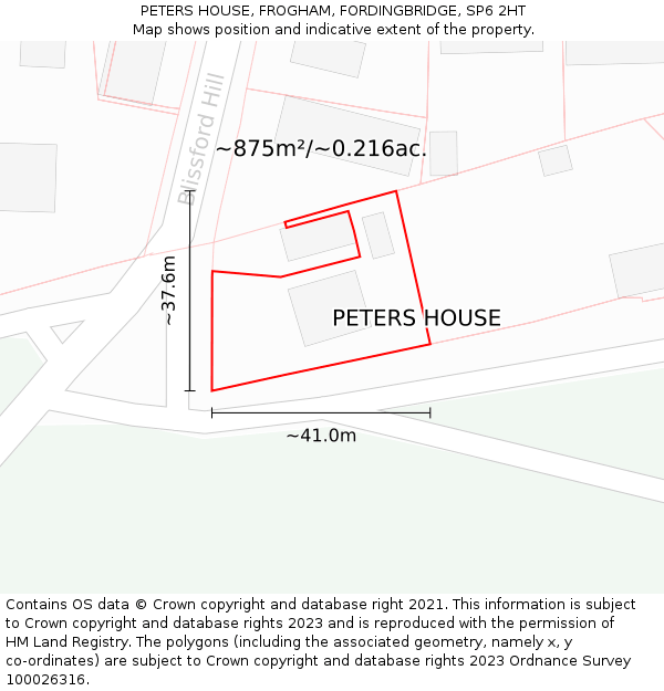 PETERS HOUSE, FROGHAM, FORDINGBRIDGE, SP6 2HT: Plot and title map