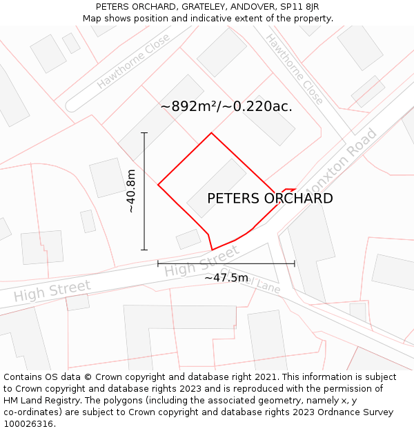 PETERS ORCHARD, GRATELEY, ANDOVER, SP11 8JR: Plot and title map