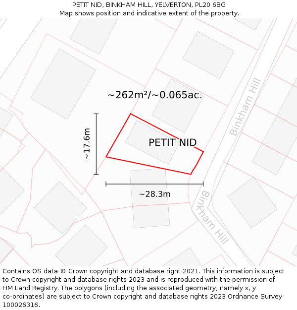 PETIT NID, BINKHAM HILL, YELVERTON, PL20 6BG: Plot and title map