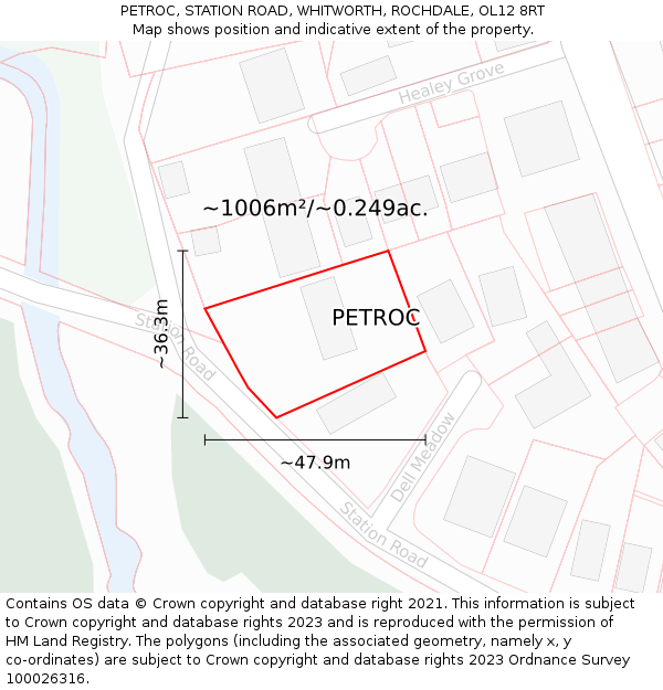 PETROC, STATION ROAD, WHITWORTH, ROCHDALE, OL12 8RT: Plot and title map