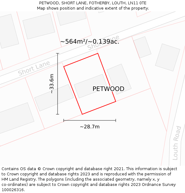 PETWOOD, SHORT LANE, FOTHERBY, LOUTH, LN11 0TE: Plot and title map