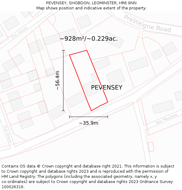 PEVENSEY, SHOBDON, LEOMINSTER, HR6 9NN: Plot and title map