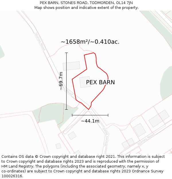 PEX BARN, STONES ROAD, TODMORDEN, OL14 7JN: Plot and title map