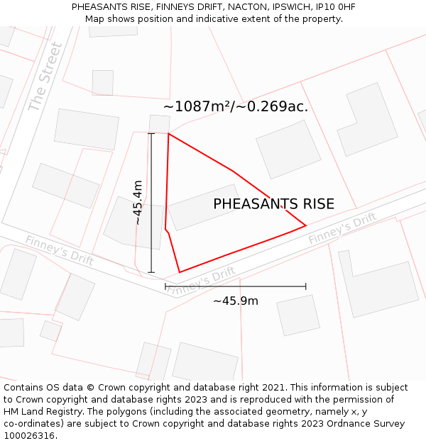 PHEASANTS RISE, FINNEYS DRIFT, NACTON, IPSWICH, IP10 0HF: Plot and title map