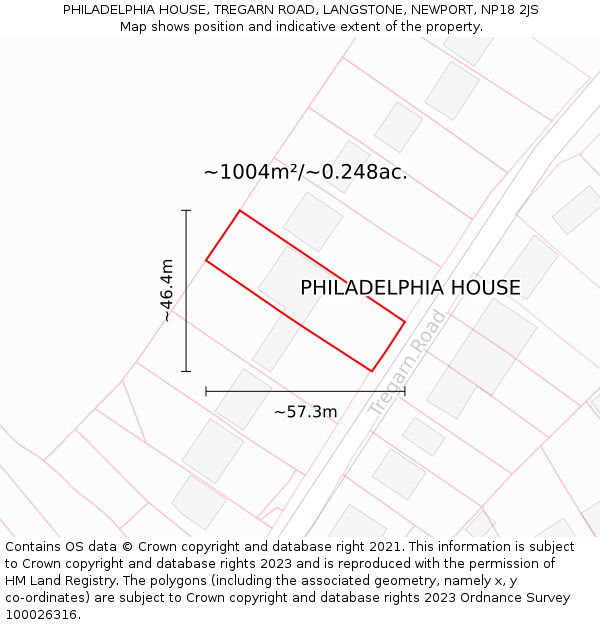 PHILADELPHIA HOUSE, TREGARN ROAD, LANGSTONE, NEWPORT, NP18 2JS: Plot and title map