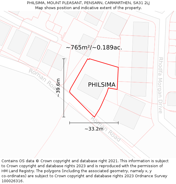 PHILSIMA, MOUNT PLEASANT, PENSARN, CARMARTHEN, SA31 2LJ: Plot and title map