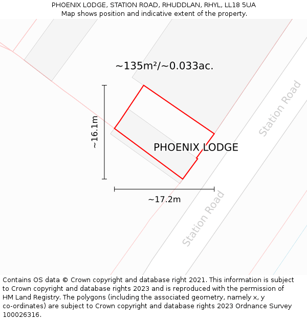 PHOENIX LODGE, STATION ROAD, RHUDDLAN, RHYL, LL18 5UA: Plot and title map