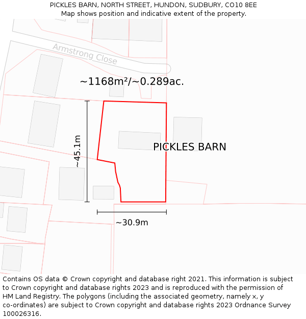 PICKLES BARN, NORTH STREET, HUNDON, SUDBURY, CO10 8EE: Plot and title map