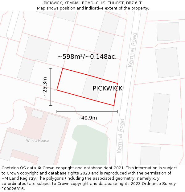 PICKWICK, KEMNAL ROAD, CHISLEHURST, BR7 6LT: Plot and title map