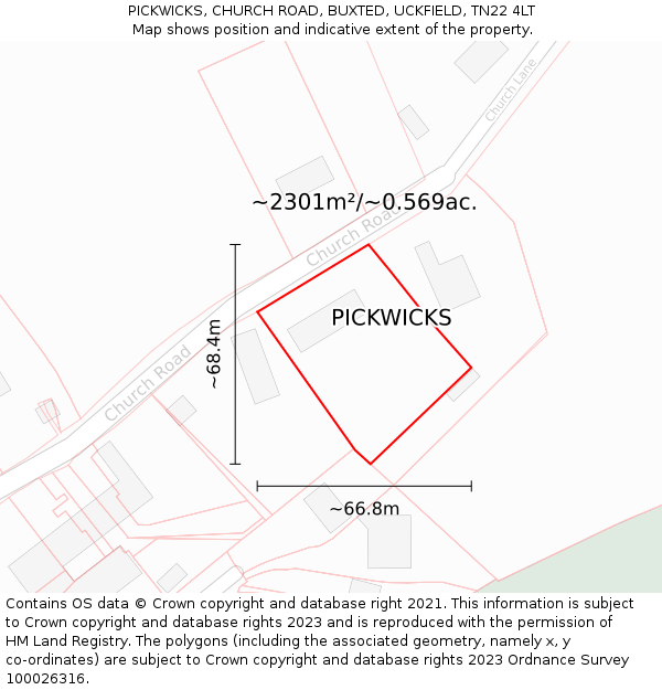 PICKWICKS, CHURCH ROAD, BUXTED, UCKFIELD, TN22 4LT: Plot and title map