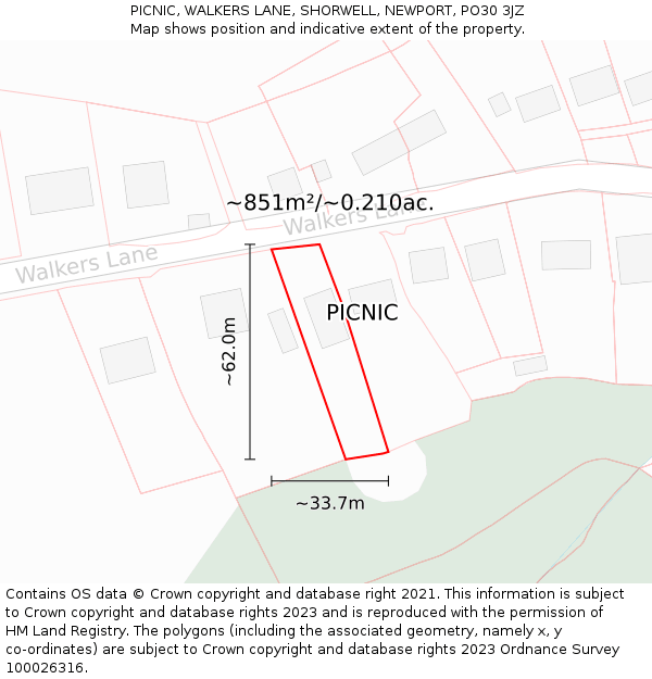 PICNIC, WALKERS LANE, SHORWELL, NEWPORT, PO30 3JZ: Plot and title map