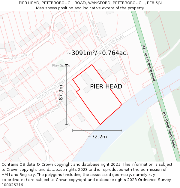 PIER HEAD, PETERBOROUGH ROAD, WANSFORD, PETERBOROUGH, PE8 6JN: Plot and title map