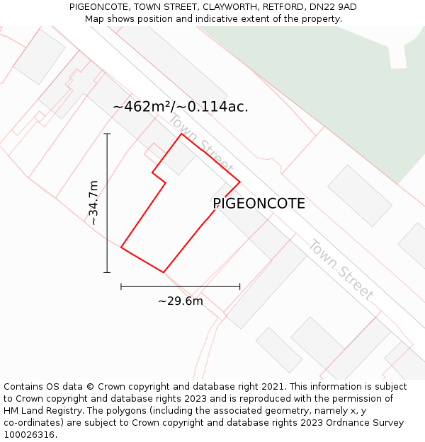 PIGEONCOTE, TOWN STREET, CLAYWORTH, RETFORD, DN22 9AD: Plot and title map