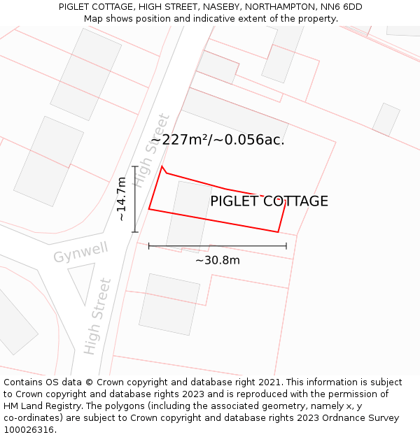 PIGLET COTTAGE, HIGH STREET, NASEBY, NORTHAMPTON, NN6 6DD: Plot and title map