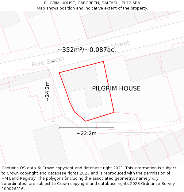 PILGRIM HOUSE, CARGREEN, SALTASH, PL12 6PA: Plot and title map