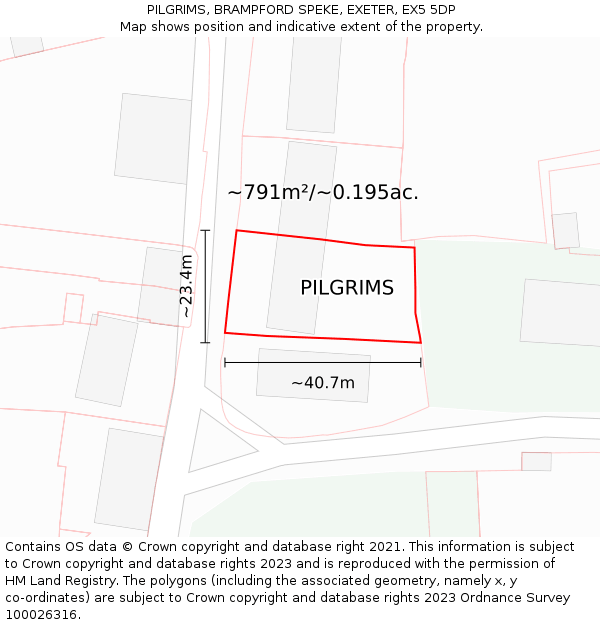 PILGRIMS, BRAMPFORD SPEKE, EXETER, EX5 5DP: Plot and title map