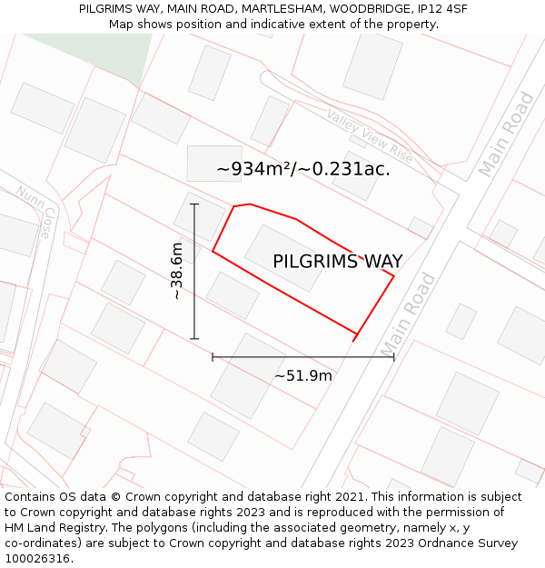 PILGRIMS WAY, MAIN ROAD, MARTLESHAM, WOODBRIDGE, IP12 4SF: Plot and title map