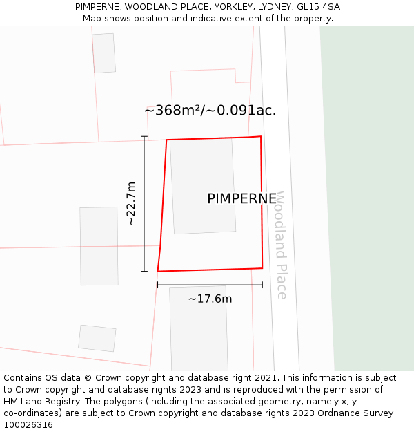 PIMPERNE, WOODLAND PLACE, YORKLEY, LYDNEY, GL15 4SA: Plot and title map