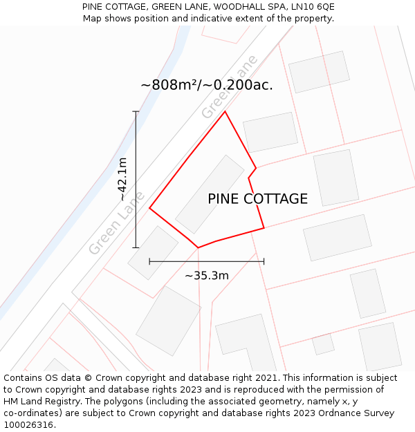 PINE COTTAGE, GREEN LANE, WOODHALL SPA, LN10 6QE: Plot and title map