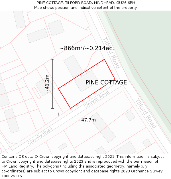 PINE COTTAGE, TILFORD ROAD, HINDHEAD, GU26 6RH: Plot and title map