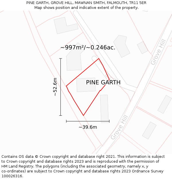 PINE GARTH, GROVE HILL, MAWNAN SMITH, FALMOUTH, TR11 5ER: Plot and title map