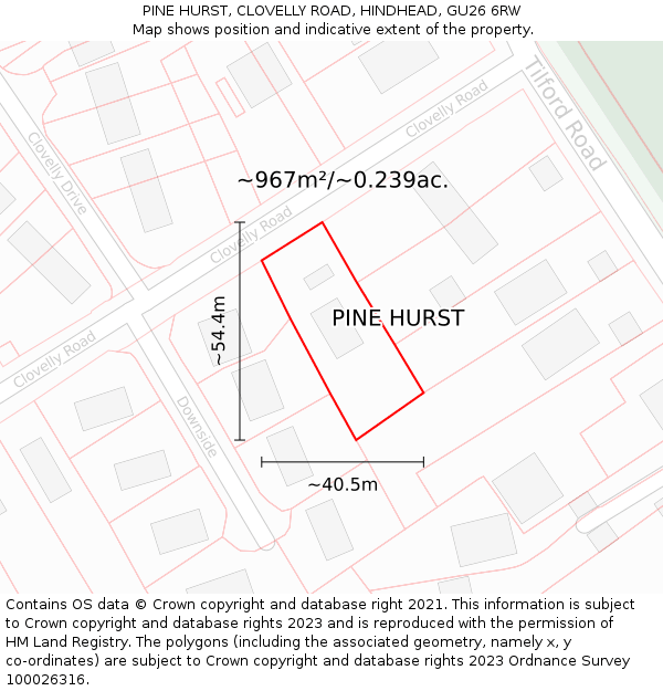 PINE HURST, CLOVELLY ROAD, HINDHEAD, GU26 6RW: Plot and title map