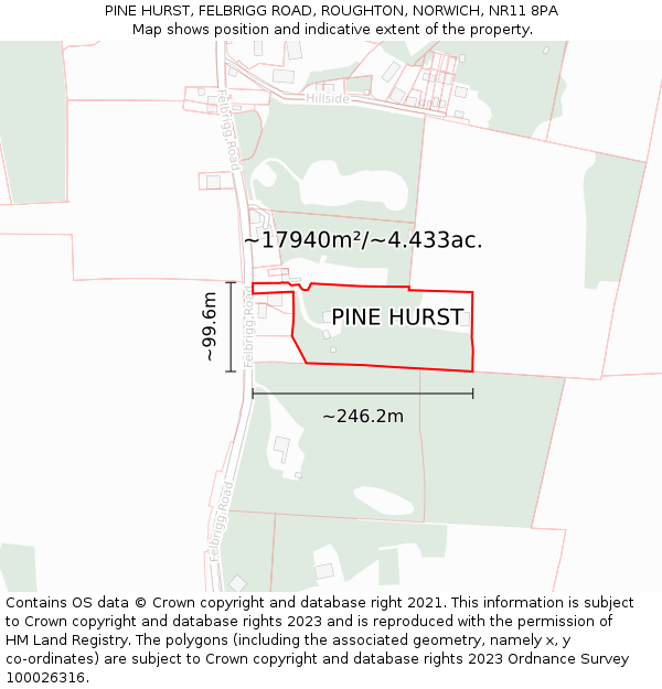 PINE HURST, FELBRIGG ROAD, ROUGHTON, NORWICH, NR11 8PA: Plot and title map