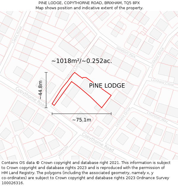 PINE LODGE, COPYTHORNE ROAD, BRIXHAM, TQ5 8PX: Plot and title map