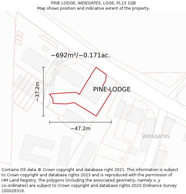 PINE LODGE, WIDEGATES, LOOE, PL13 1QB: Plot and title map