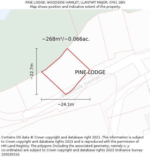 PINE LODGE, WOODSIDE HAMLET, LLANTWIT MAJOR, CF61 1BN: Plot and title map