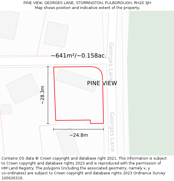 PINE VIEW, GEORGES LANE, STORRINGTON, PULBOROUGH, RH20 3JH: Plot and title map