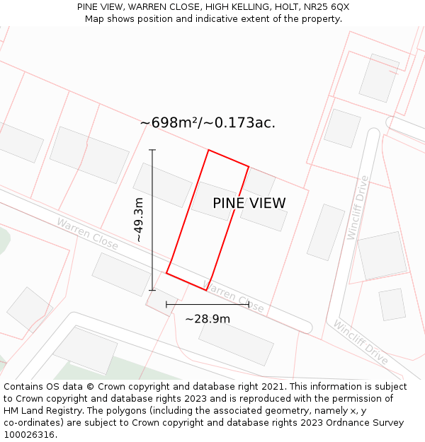 PINE VIEW, WARREN CLOSE, HIGH KELLING, HOLT, NR25 6QX: Plot and title map