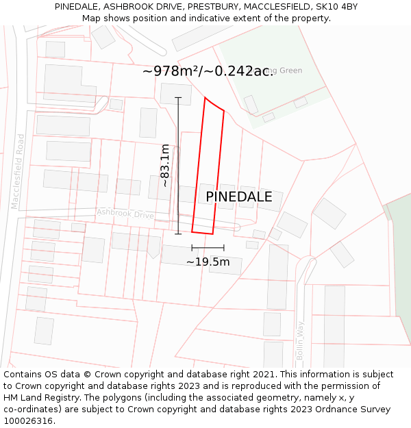 PINEDALE, ASHBROOK DRIVE, PRESTBURY, MACCLESFIELD, SK10 4BY: Plot and title map