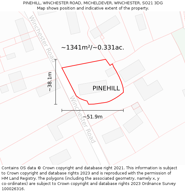 PINEHILL, WINCHESTER ROAD, MICHELDEVER, WINCHESTER, SO21 3DG: Plot and title map