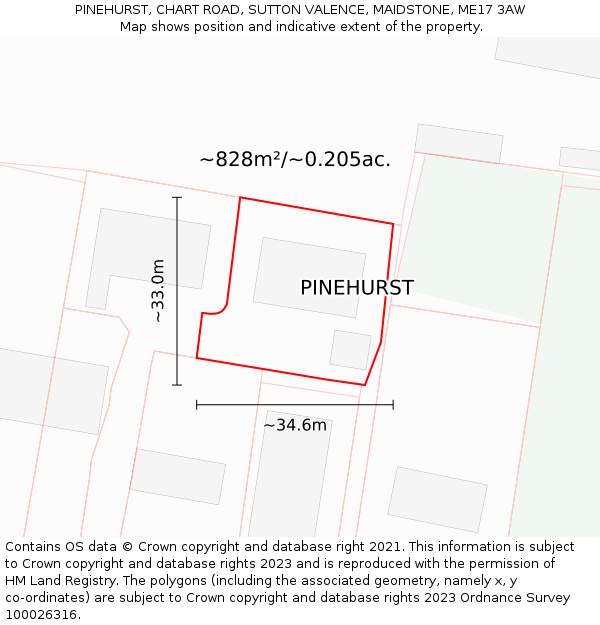 PINEHURST, CHART ROAD, SUTTON VALENCE, MAIDSTONE, ME17 3AW: Plot and title map