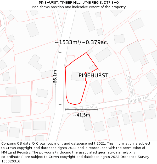 PINEHURST, TIMBER HILL, LYME REGIS, DT7 3HQ: Plot and title map