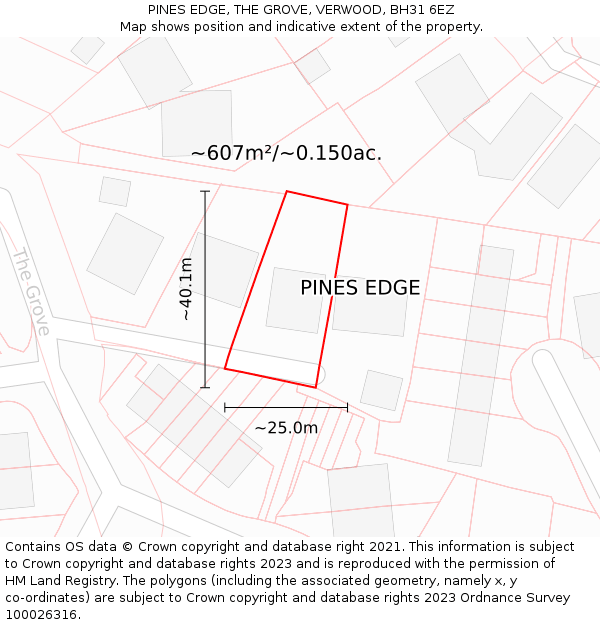 PINES EDGE, THE GROVE, VERWOOD, BH31 6EZ: Plot and title map