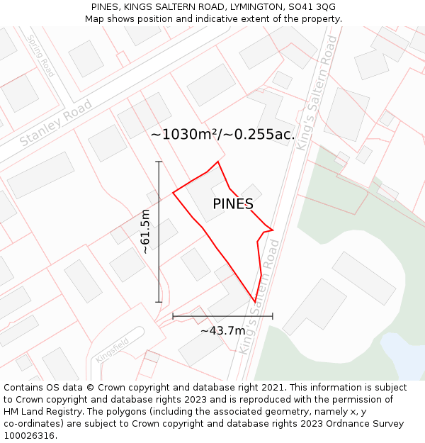 PINES, KINGS SALTERN ROAD, LYMINGTON, SO41 3QG: Plot and title map