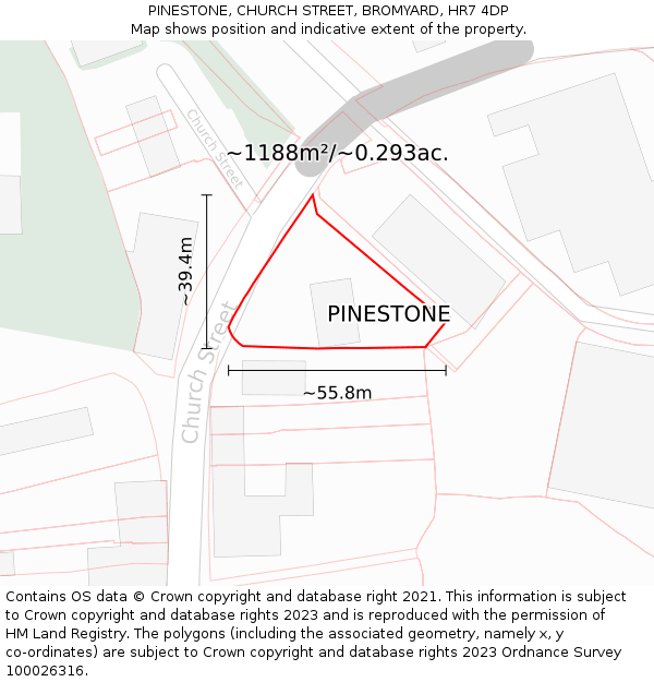 PINESTONE, CHURCH STREET, BROMYARD, HR7 4DP: Plot and title map