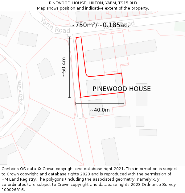 PINEWOOD HOUSE, HILTON, YARM, TS15 9LB: Plot and title map