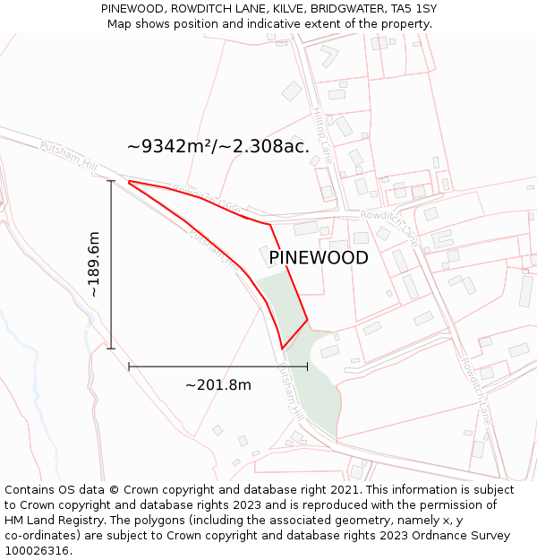 PINEWOOD, ROWDITCH LANE, KILVE, BRIDGWATER, TA5 1SY: Plot and title map