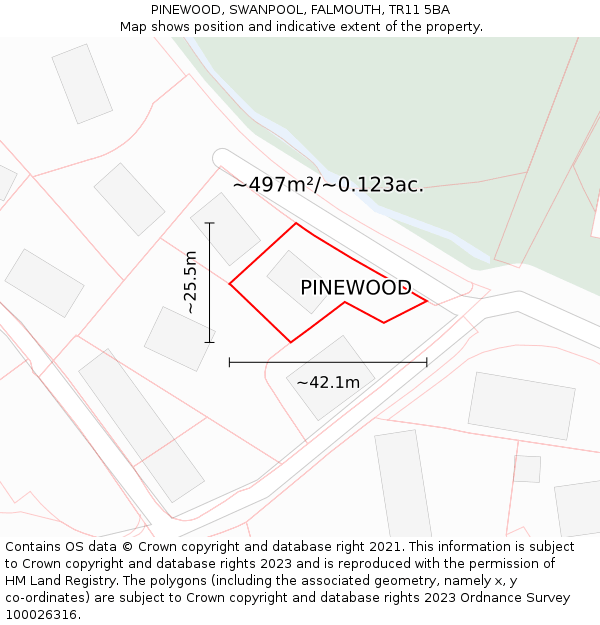 PINEWOOD, SWANPOOL, FALMOUTH, TR11 5BA: Plot and title map